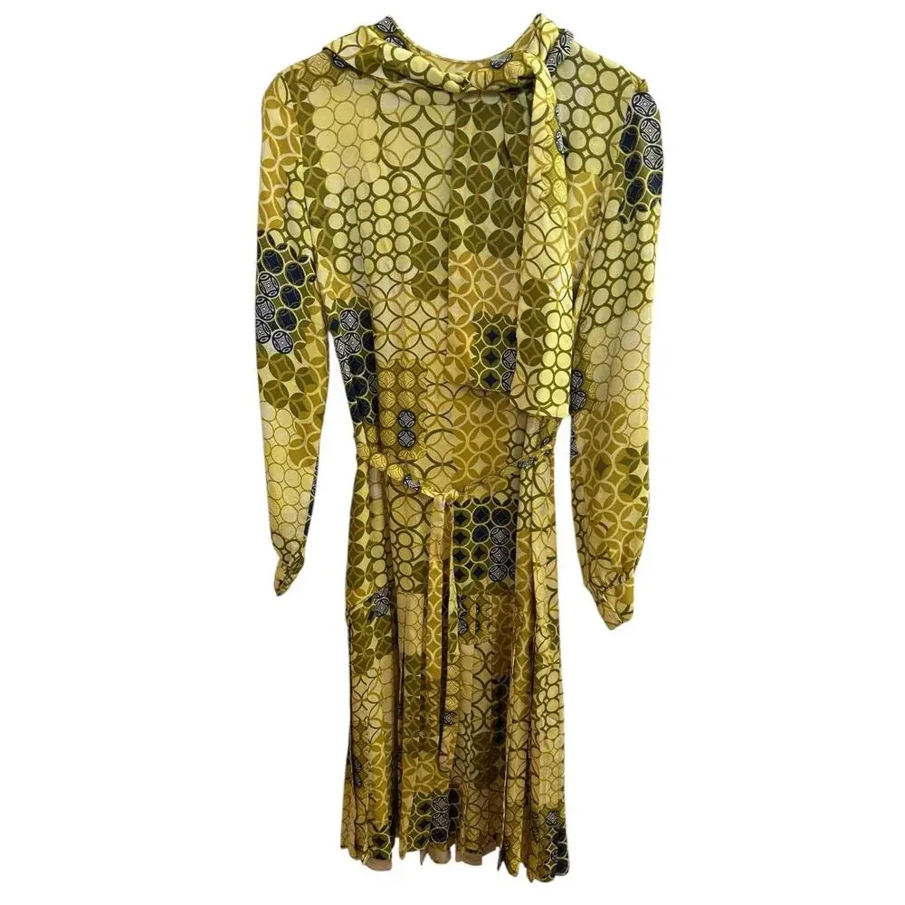 1960s Mod Geometric Print Dress with Scarf & Belt - Picture 6 of 10